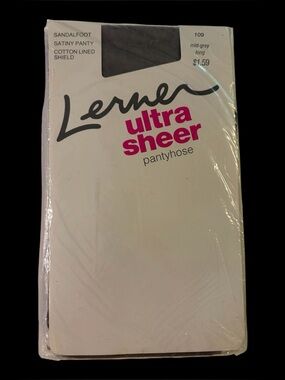 Vtg 80s Lerner Ultra Sheer Pantyhose Mid-Grey Long Sandalfoot Satiny Panty NOS